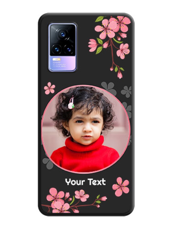 Custom Round Image with Pink Color Floral Design on Photo on Space Black Soft Matte Back Cover - Vivo Y73