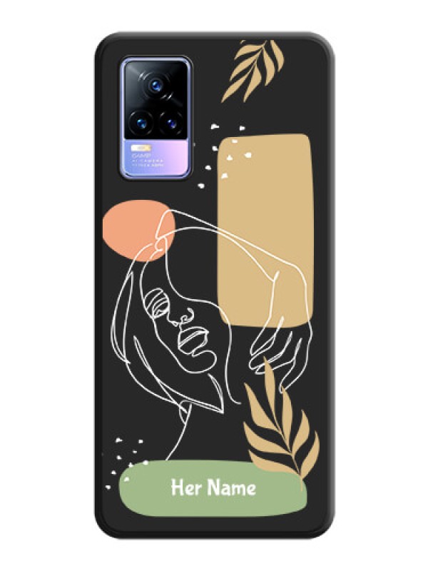 Custom Custom Text With Line Art Of Women & Leaves Design On Space Black Personalized Soft Matte Phone Covers -Vivo Y73
