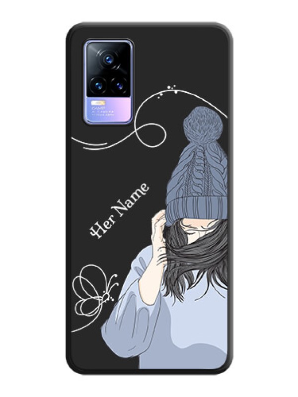 Custom Girl With Blue Winter Outfiit Custom Text Design On Space Black Personalized Soft Matte Phone Covers -Vivo Y73