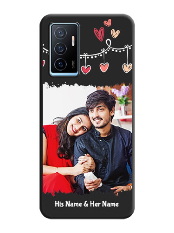 Custom Pink Love Hangings with Name on Space Black Custom Soft Matte Phone Cases - Vivo Y75 4G