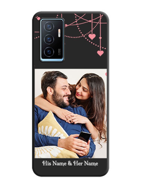 Custom Pink Love Hangings with Text on Space Black Custom Soft Matte Back Cover - Vivo Y75 4G