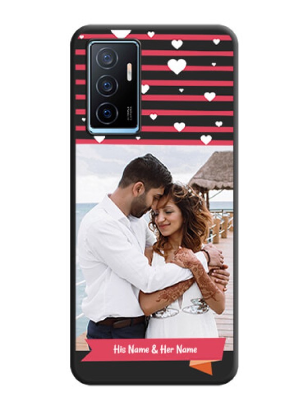 Custom White Color Love Symbols with Pink Lines Pattern on Space Black Custom Soft Matte Phone Cases - Vivo Y75 4G