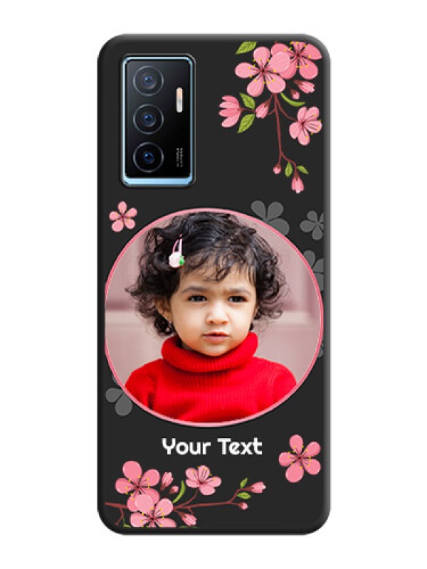 Custom Round Image with Pink Color Floral Design on Photo on Space Black Soft Matte Back Cover - Vivo Y75 4G