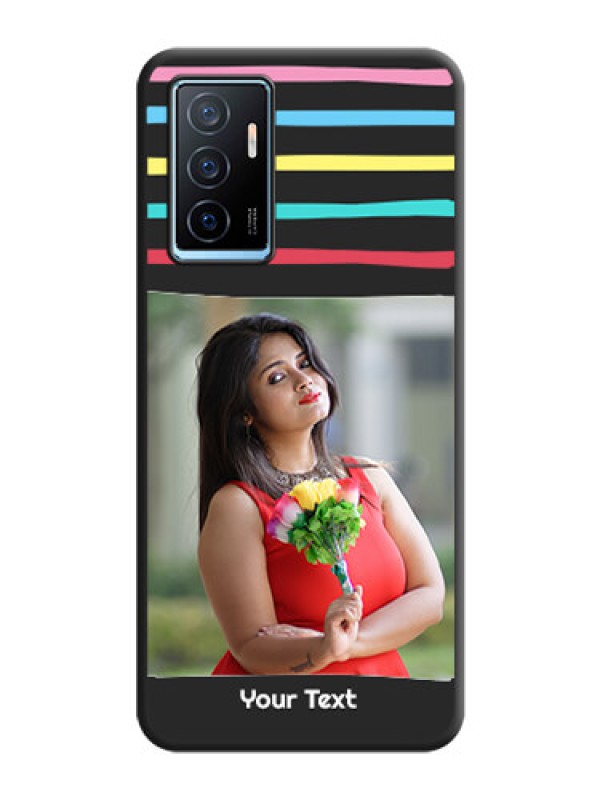 Custom Multicolor Lines with Image on Space Black Personalized Soft Matte Phone Covers - Vivo Y75 4G