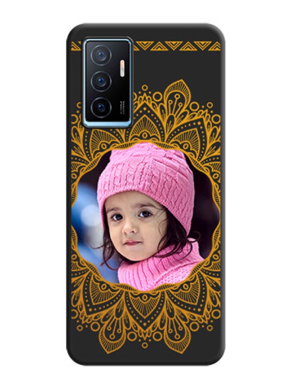 Custom Round Image with Floral Design on Photo on Space Black Soft Matte Mobile Cover - Vivo Y75 4G