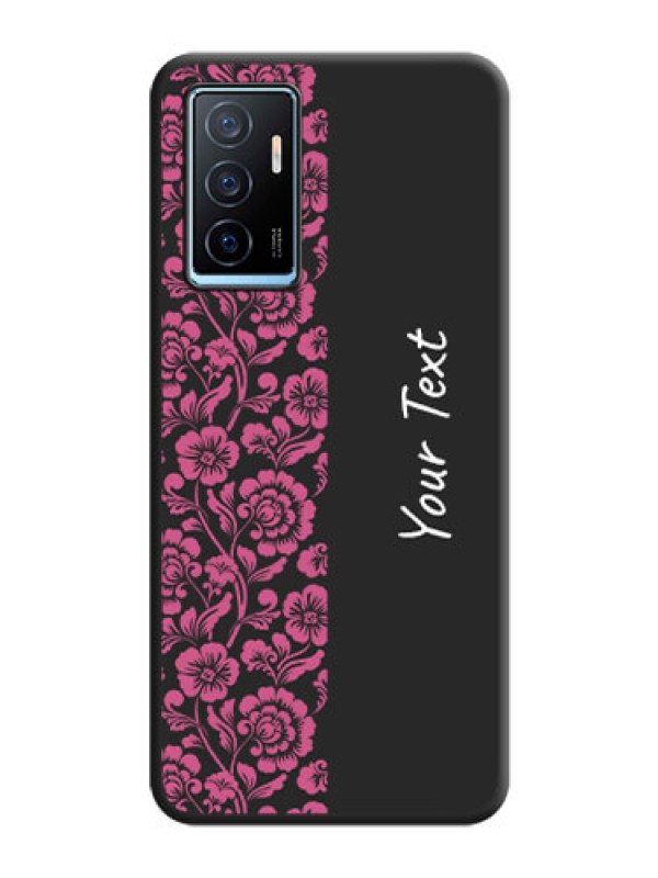 Custom Pink Floral Pattern Design With Custom Text On Space Black Personalized Soft Matte Phone Covers -Vivo Y75 4G