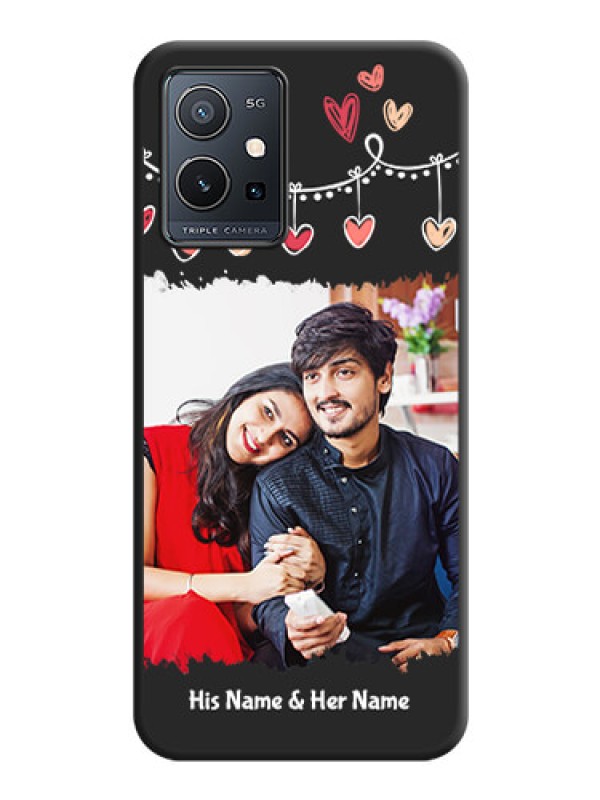 Custom Pink Love Hangings with Name on Space Black Custom Soft Matte Phone Cases - Vivo Y75 5G