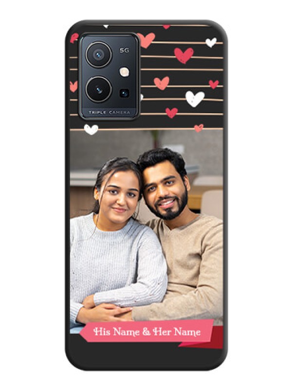 Custom Love Pattern with Name on Pink Ribbon  on Photo on Space Black Soft Matte Back Cover - Vivo Y75 5G