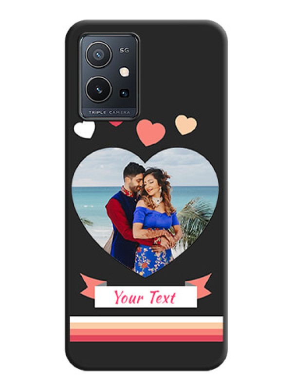 Custom Love Shaped Photo with Colorful Stripes on Personalised Space Black Soft Matte Cases - Vivo Y75 5G