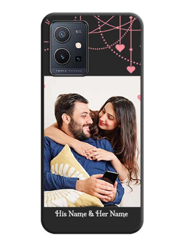 Custom Pink Love Hangings with Text on Space Black Custom Soft Matte Back Cover - Vivo Y75 5G
