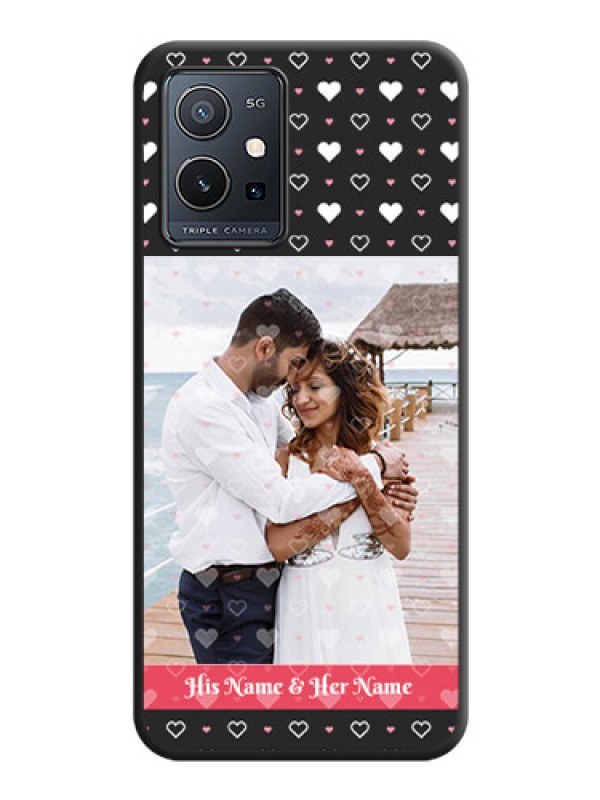 Custom White Color Love Symbols with Text Design on Photo on Space Black Soft Matte Phone Cover - Vivo Y75 5G