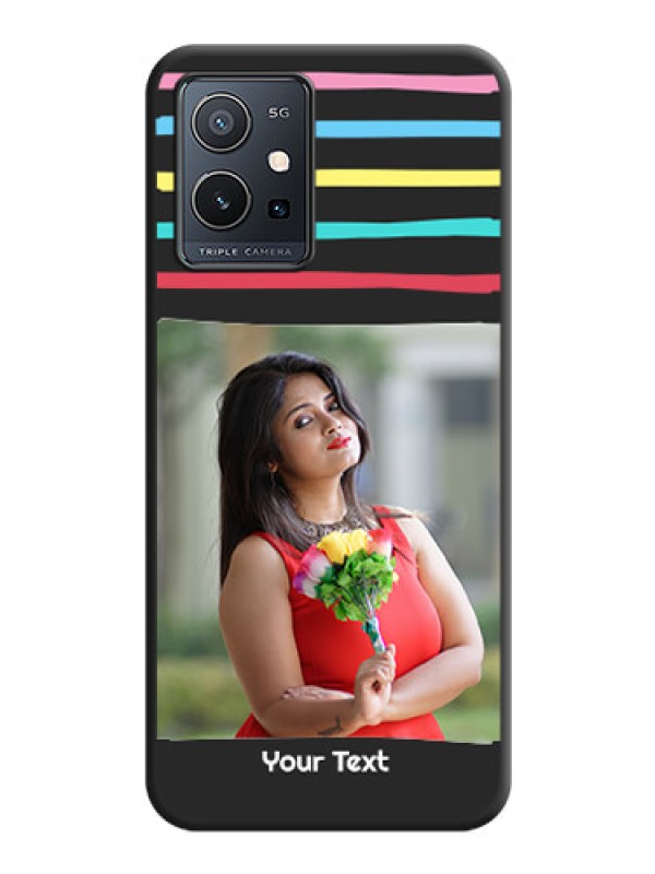 Custom Multicolor Lines with Image on Space Black Personalized Soft Matte Phone Covers - Vivo Y75 5G