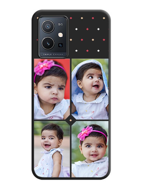 Custom Multicolor Dotted Pattern with 4 Image Holder on Space Black Custom Soft Matte Phone Cases - Vivo Y75 5G