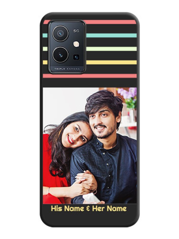 Custom Color Stripes with Photo and Text on Photo on Space Black Soft Matte Mobile Case - Vivo Y75 5G