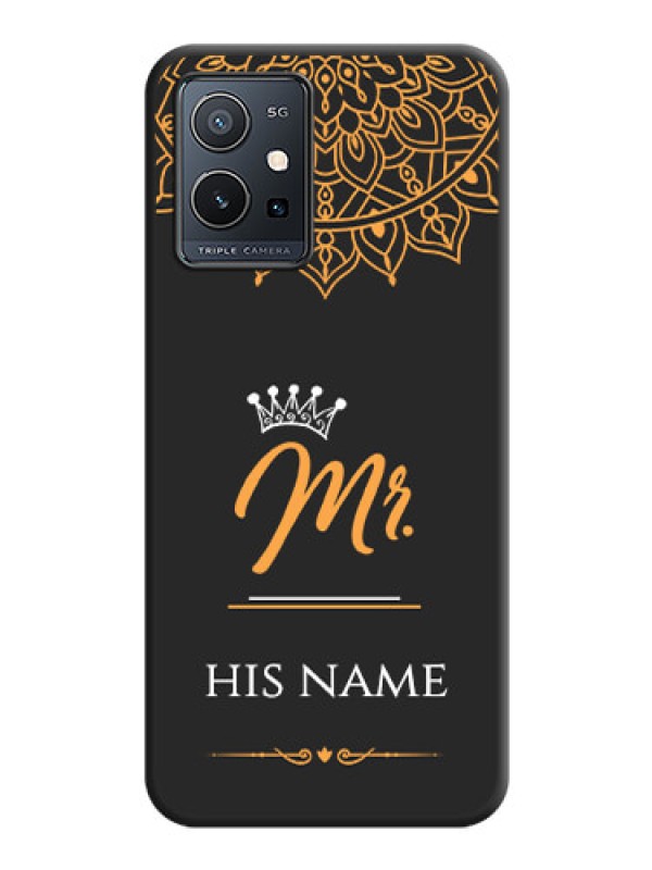 Custom Mr Name with Floral Design  on Personalised Space Black Soft Matte Cases - Vivo Y75 5G