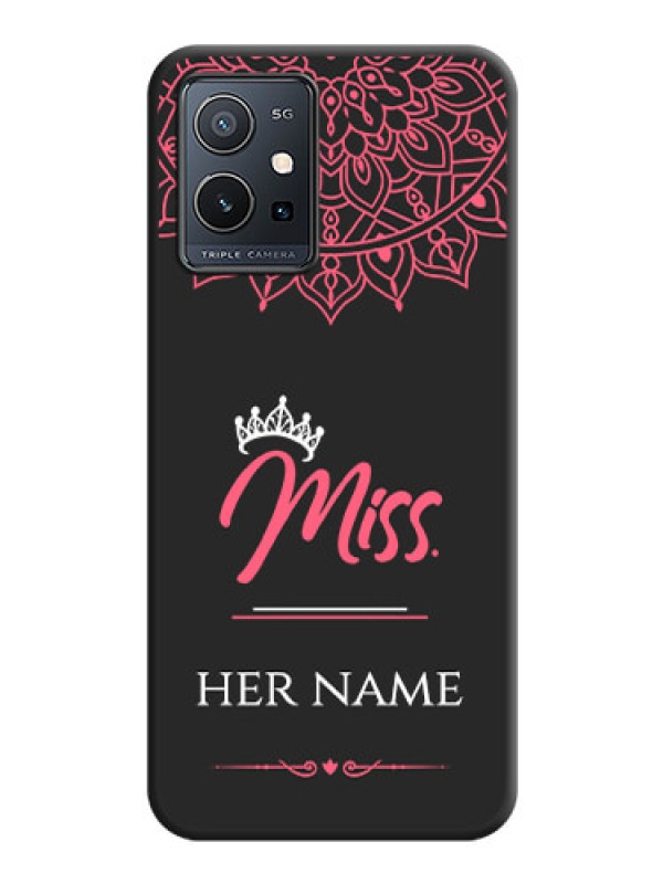 Custom Mrs Name with Floral Design on Space Black Personalized Soft Matte Phone Covers - Vivo Y75 5G
