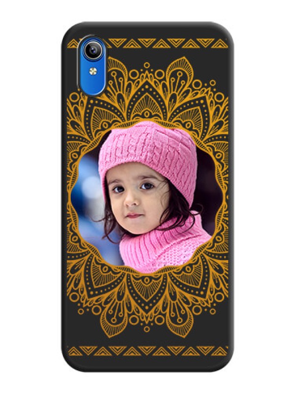 Custom Round Image with Floral Design on Photo on Space Black Soft Matte Mobile Cover - Vivo Y91i