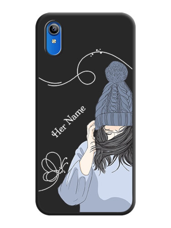 Custom Girl With Blue Winter Outfiit Custom Text Design On Space Black Personalized Soft Matte Phone Covers -Vivo Y91I