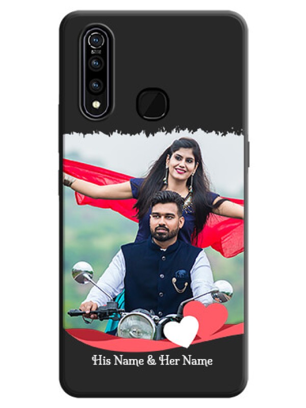 Custom Pink Color Love Shaped Ribbon Design with Text on Space Black Custom Soft Matte Phone Back Cover - Vivo Z1 Pro