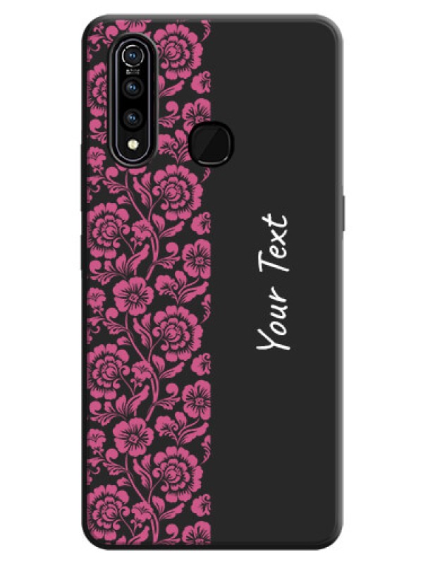 Custom Pink Floral Pattern Design With Custom Text On Space Black Personalized Soft Matte Phone Covers -Vivo Z1 Pro