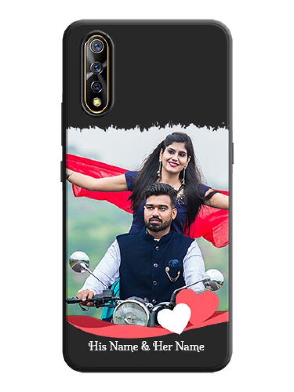 Custom Pink Color Love Shaped Ribbon Design with Text on Space Black Custom Soft Matte Phone Back Cover - Vivo Z1X