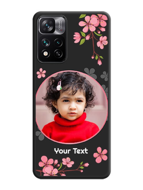 Custom Round Image with Pink Color Floral Design on Photo on Space Black Soft Matte Back Cover - Xiaomi 11i Hypercharge 5G