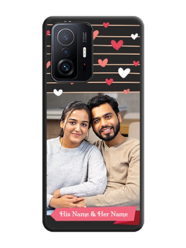 Custom Love Pattern with Name on Pink Ribbon  on Photo on Space Black Soft Matte Back Cover - Xiaomi 11T Pro 5G