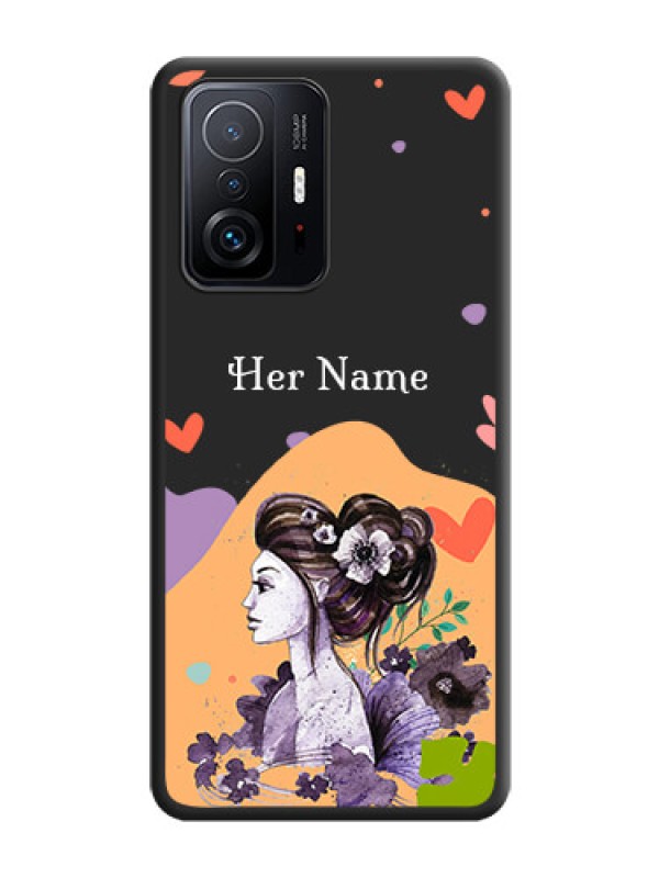 Custom Namecase For Her With Fancy Lady Image On Space Black Personalized Soft Matte Phone Covers -Xiaomi 11T Pro 5G
