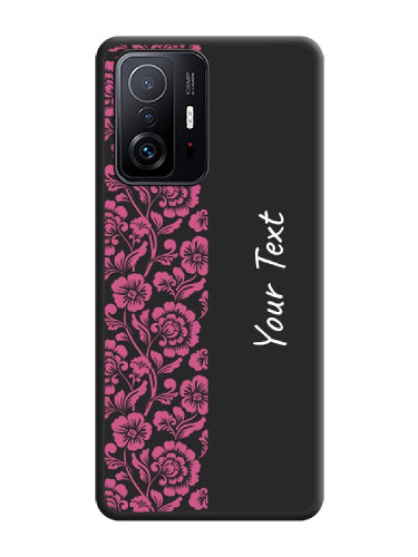 Custom Pink Floral Pattern Design With Custom Text On Space Black Personalized Soft Matte Phone Covers -Xiaomi 11T Pro 5G