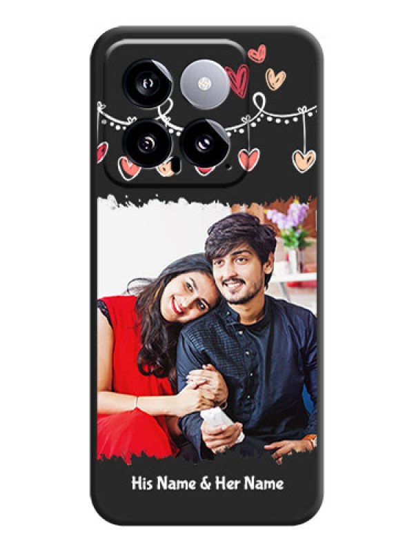 Custom Pink Love Hangings with Name on Space Black Custom Soft Matte Phone Cases - Xiaomi 14 5G