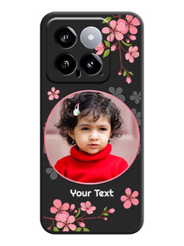 Custom Round Image with Pink Color Floral Design - Photo on Space Black Soft Matte Back Cover - Xiaomi 14 5G