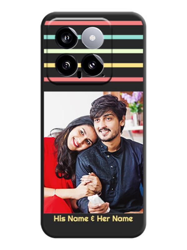 Custom Color Stripes with Photo and Text - Photo on Space Black Soft Matte Mobile Case - Xiaomi 14 5G