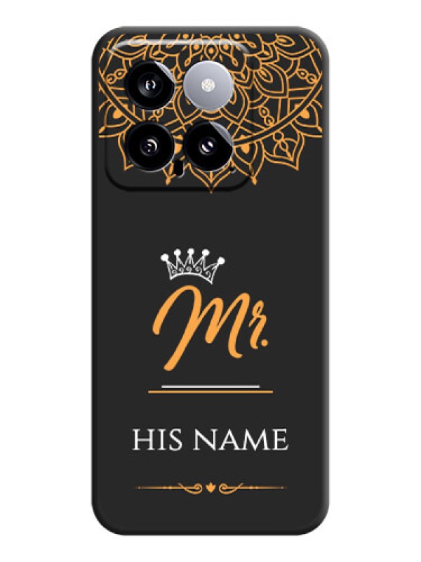 Custom Mr Name with Floral Design on Personalised Space Black Soft Matte Cases - Xiaomi 14 5G