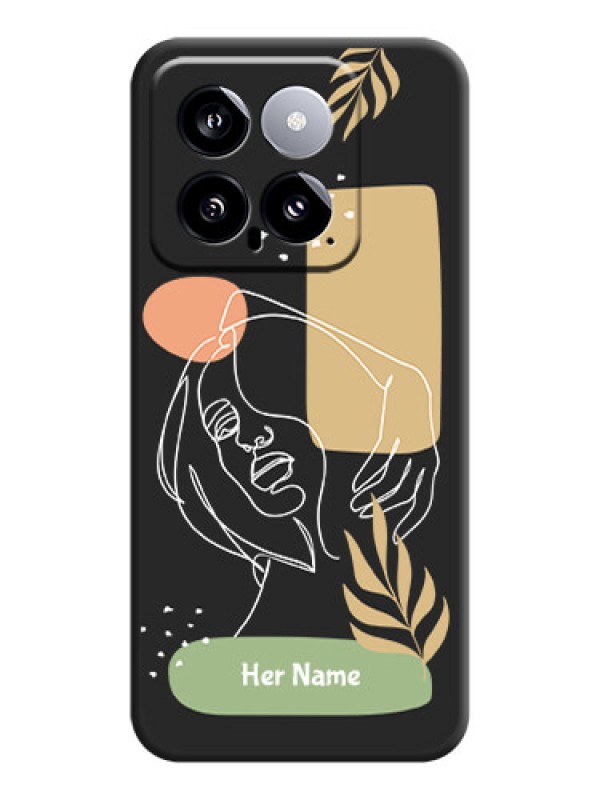 Custom Custom Text With Line Art Of Women & Leaves Design On Space Black Personalized Soft Matte Phone Covers - Xiaomi 14 5G
