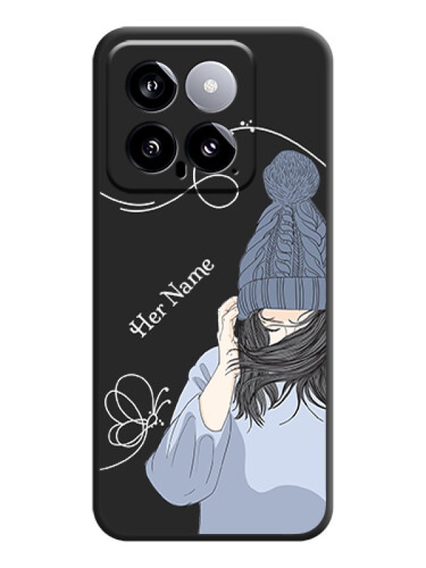 Custom Girl With Blue Winter Outfiit Custom Text Design On Space Black Personalized Soft Matte Phone Covers - Xiaomi 14 5G