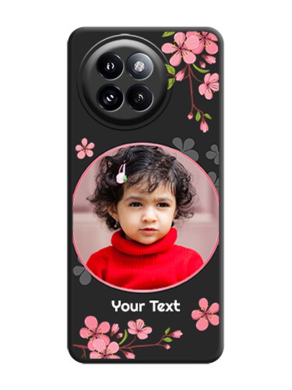 Custom Round Image with Pink Color Floral Design on Photo On Space Black Custom Soft Matte Mobile Back Cover - Xiaomi 14 Civi