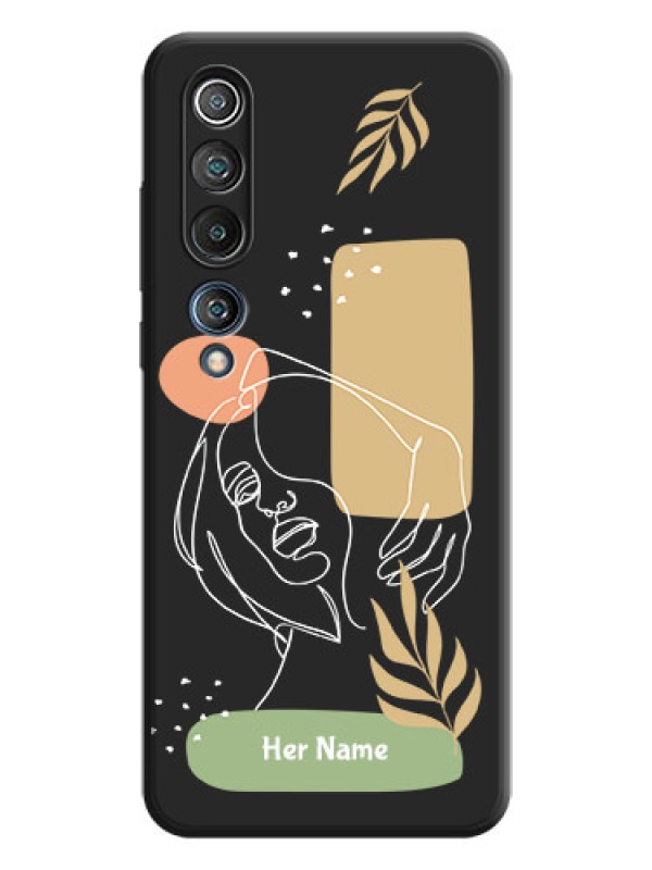 Custom Custom Text With Line Art Of Women & Leaves Design On Space Black Personalized Soft Matte Phone Covers -Xiaomi Mi 10 5G