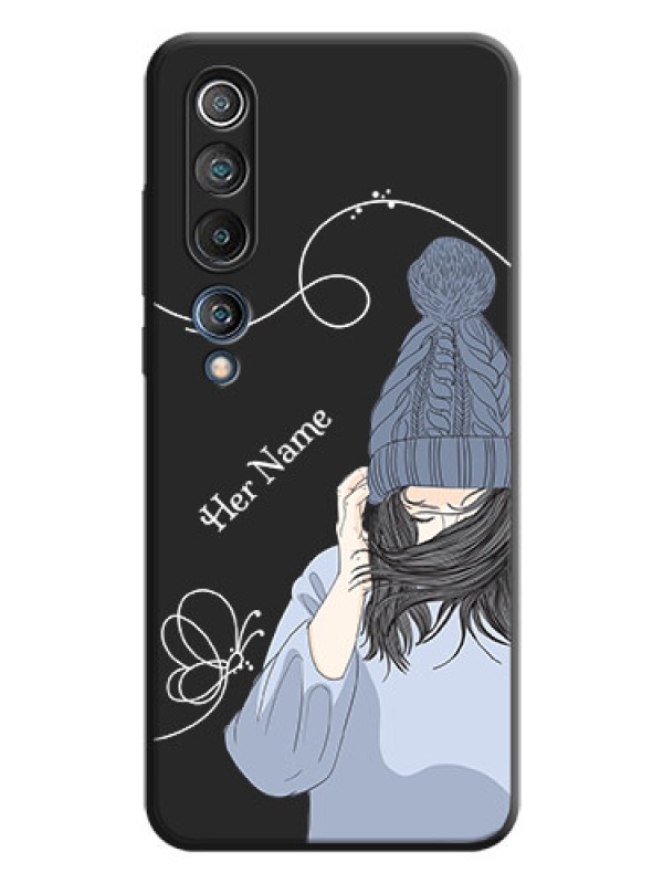 Custom Girl With Blue Winter Outfiit Custom Text Design On Space Black Personalized Soft Matte Phone Covers -Xiaomi Mi 10 5G