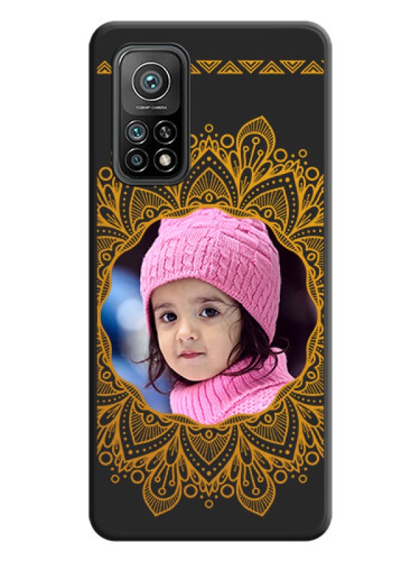 Custom Round Image with Floral Design on Photo on Space Black Soft Matte Mobile Cover - Mi 10T Pro