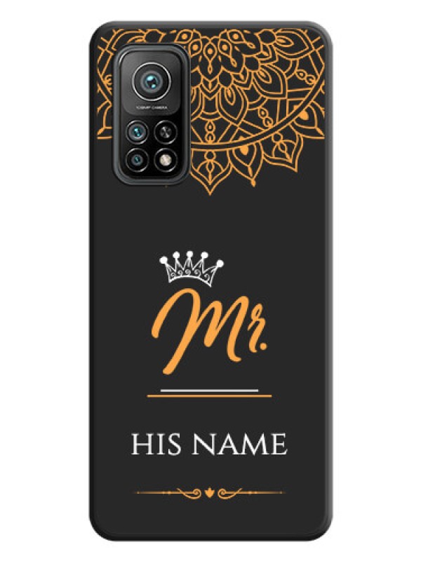 Custom Mr Name with Floral Design  on Personalised Space Black Soft Matte Cases - Mi 10T Pro