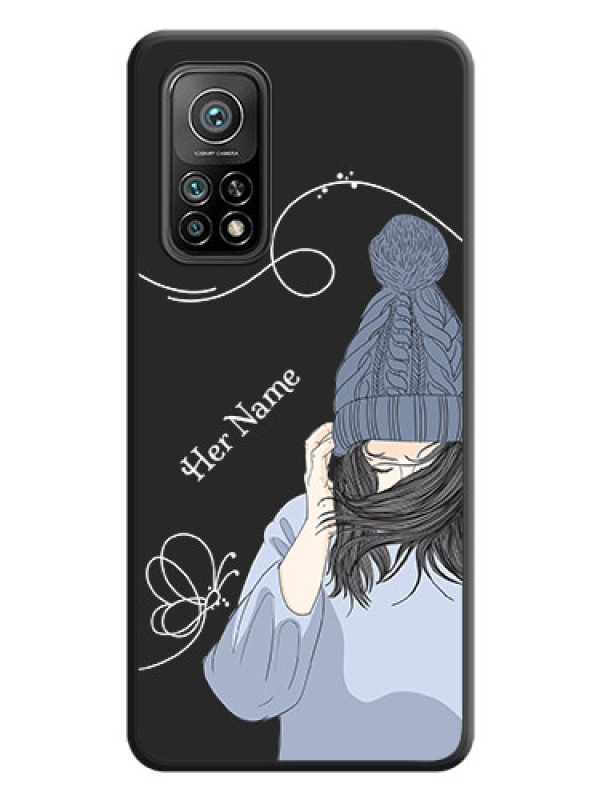 Custom Girl With Blue Winter Outfiit Custom Text Design On Space Black Personalized Soft Matte Phone Covers -Xiaomi Mi 10T Pro