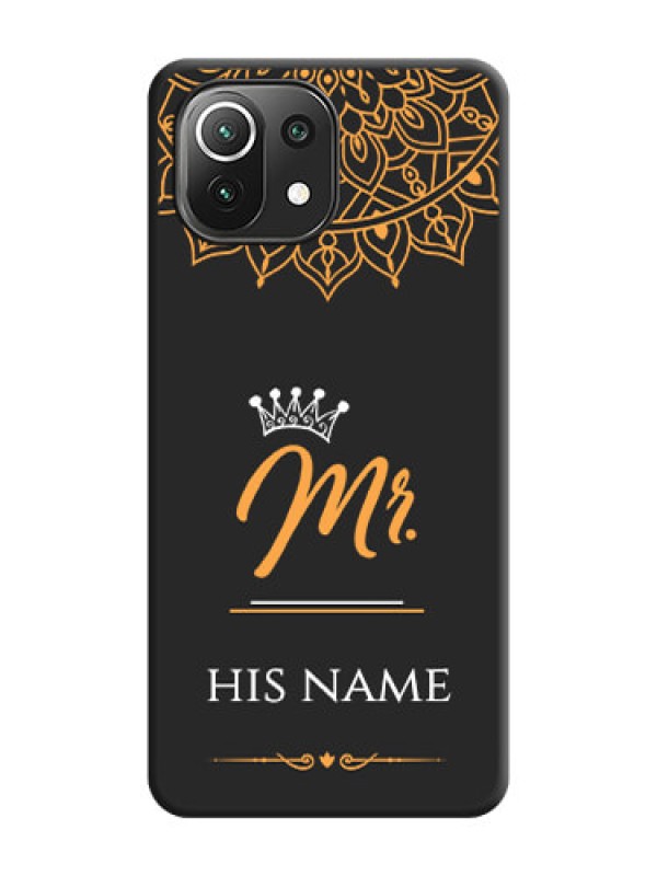 Custom Mr Name with Floral Design  on Personalised Space Black Soft Matte Cases - Mi 11 Lite NE 5G