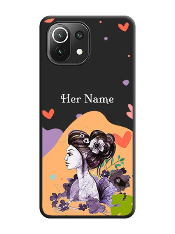 Custom Namecase For Her With Fancy Lady Image On Space Black Personalized Soft Matte Phone Covers -Xiaomi Mi 11 Lite Ne 5G