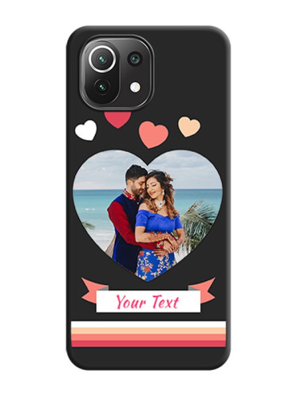 Custom Love Shaped Photo with Colorful Stripes on Personalised Space Black Soft Matte Cases - Mi 11 Lite