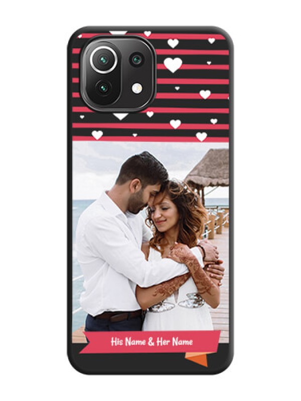 Custom White Color Love Symbols with Pink Lines Pattern on Space Black Custom Soft Matte Phone Cases - Mi 11 Lite