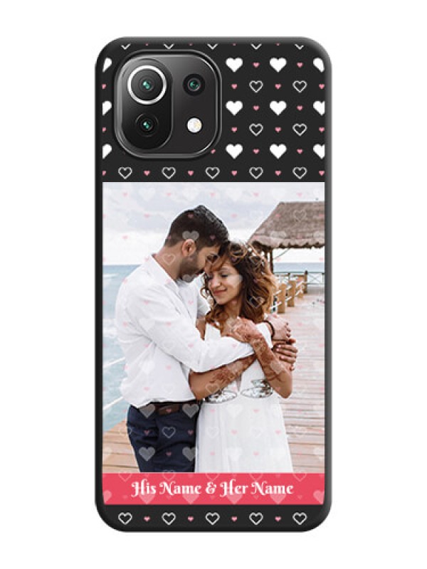 Custom White Color Love Symbols with Text Design on Photo on Space Black Soft Matte Phone Cover - Mi 11 Lite