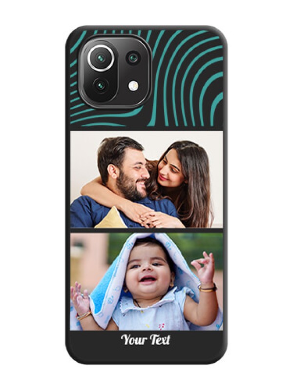 Custom Wave Pattern with 2 Image Holder on Space Black Personalized Soft Matte Phone Covers - Mi 11 Lite