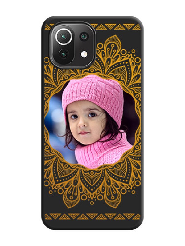 Custom Round Image with Floral Design on Photo on Space Black Soft Matte Mobile Cover - Mi 11 Lite