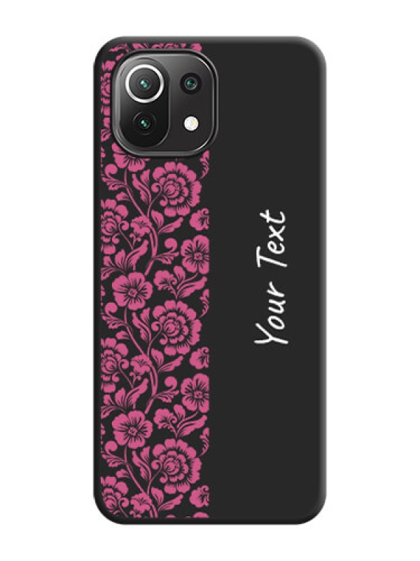 Custom Pink Floral Pattern Design With Custom Text On Space Black Personalized Soft Matte Phone Covers -Xiaomi Mi 11 Lite