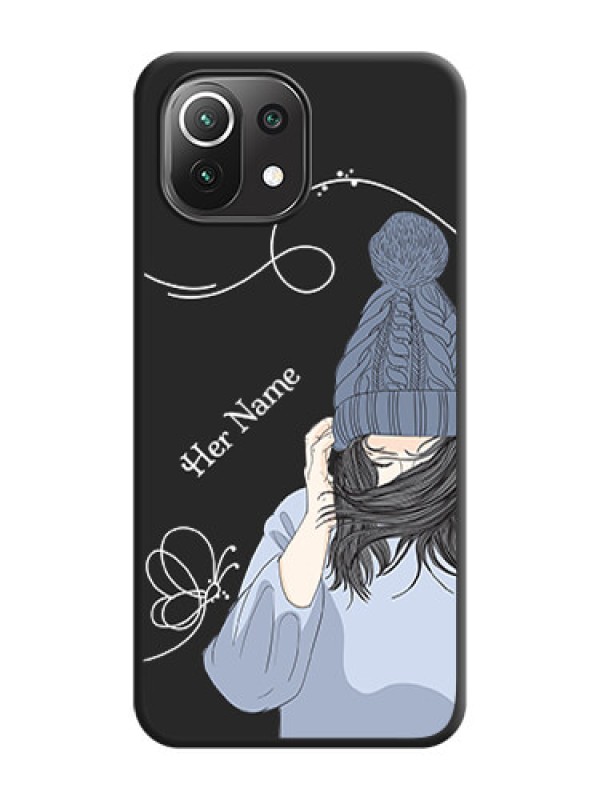 Custom Girl With Blue Winter Outfiit Custom Text Design On Space Black Personalized Soft Matte Phone Covers -Xiaomi Mi 11 Lite